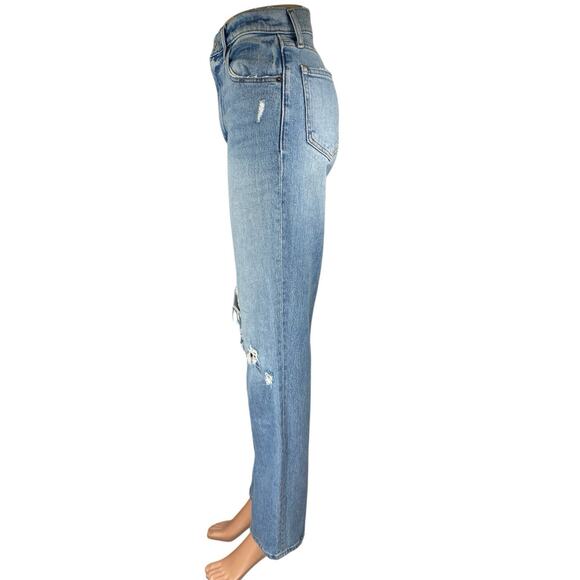 Abercrombie & Fitch 90s Straight Ultra High Rise Distressed Denim Jeans Pants 24 - Picture 2 of 5